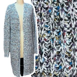 Multicolored marled‎ knit sweater cardigan long maxi duster slouchy pocket y2k